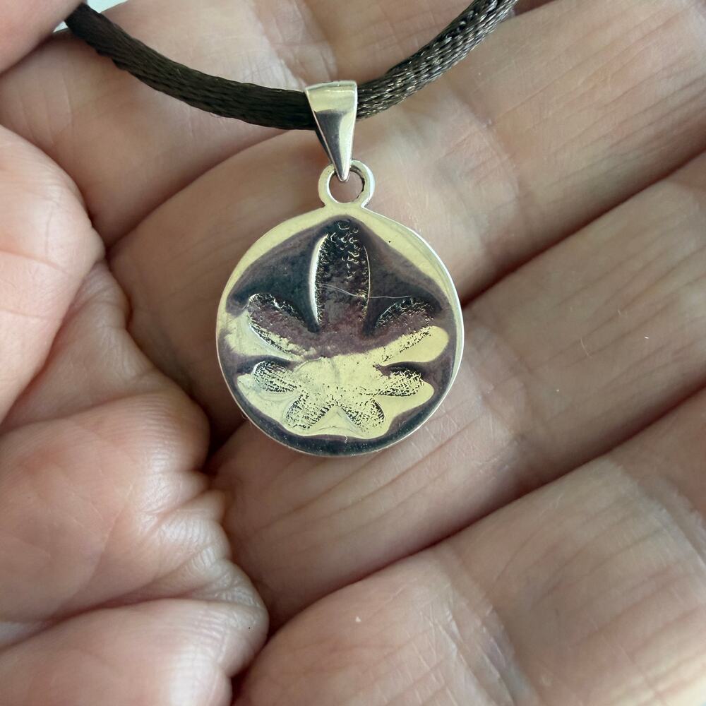 Sterling Silver Cannabis Leaf Pendant Silk Necklace - Picture 5 of 7